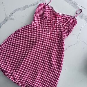 Sienna Sky Red Checkered Dress with Lace Detail